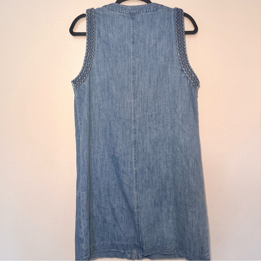 Lalavon Denim Button Front Dress Braided Trim Sleeveless Pockets Size L - Picture 5 of 8